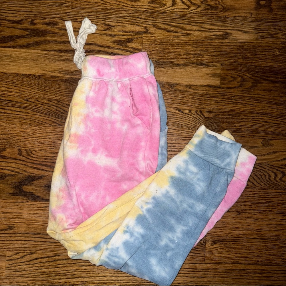 Honeyme Tie-Dye Joggers in Pink, Yellow, and Blue
